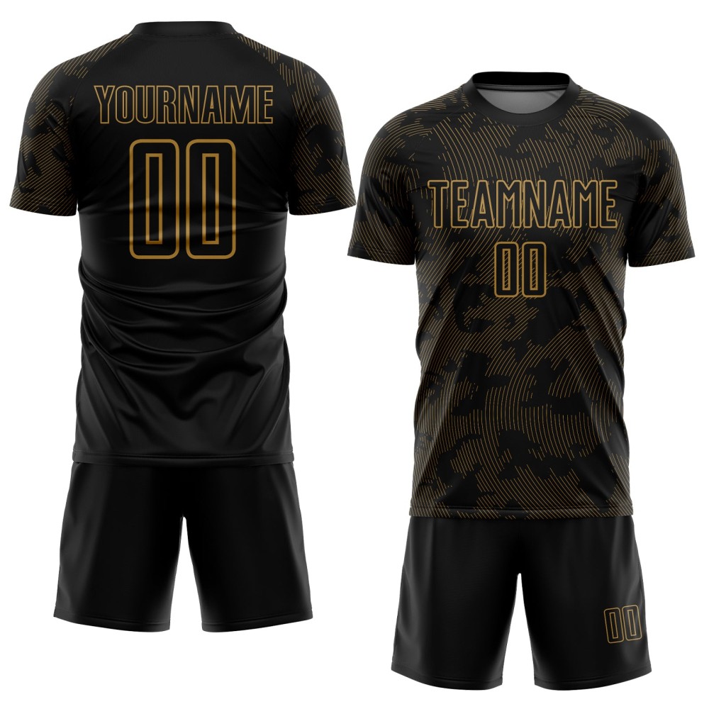 Custom Black Old Gold Sublimation Soccer Uniform Jersey Custom Black Old Gold Sublimation Soccer Uniform Jersey