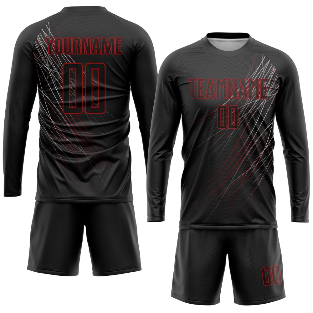 Custom Black Black-Red Sublimation Soccer Uniform Jersey Custom Black Black-Red Sublimation Soccer Uniform Jersey