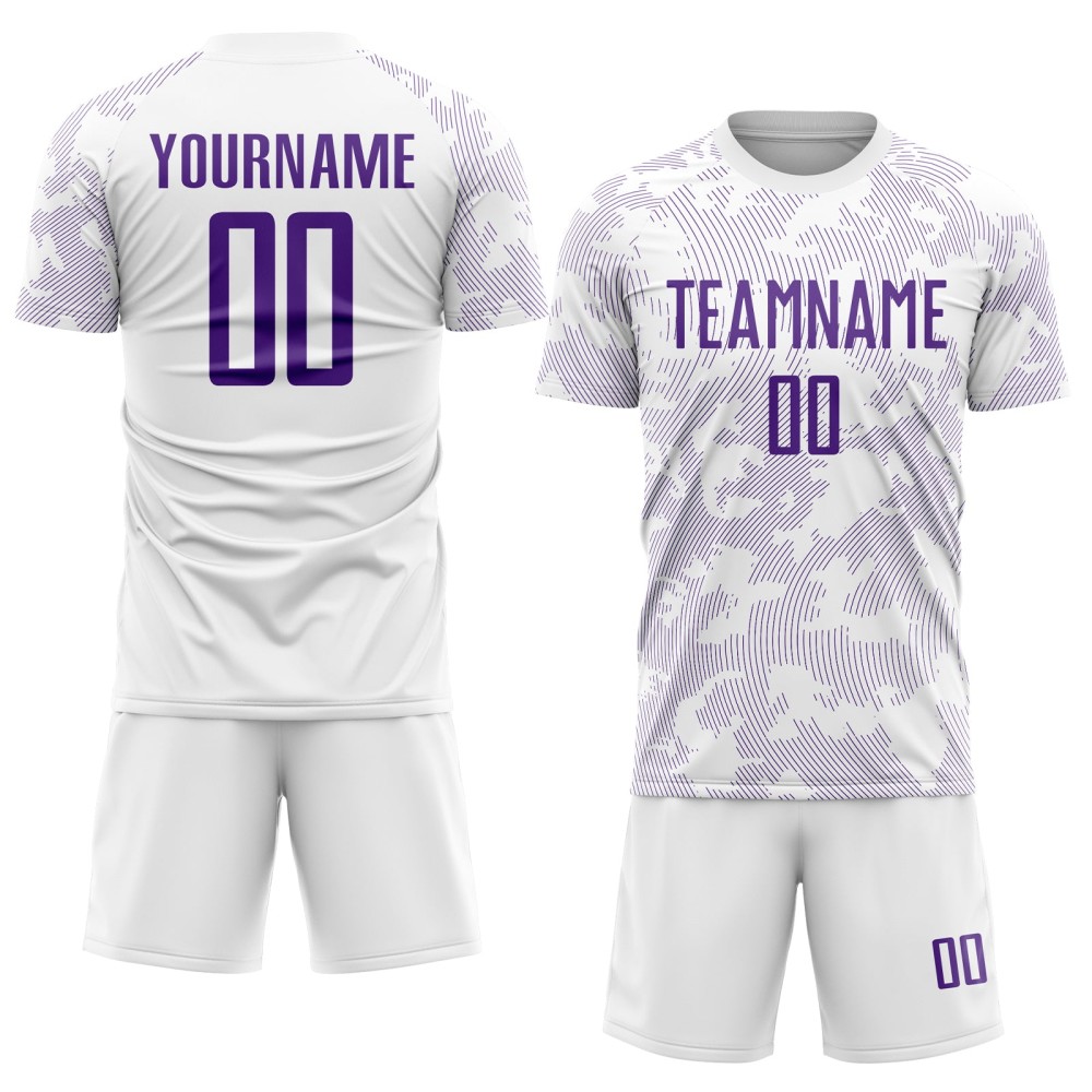 Custom White Purple Sublimation Soccer Uniform Jersey Custom White Purple Sublimation Soccer Uniform Jersey