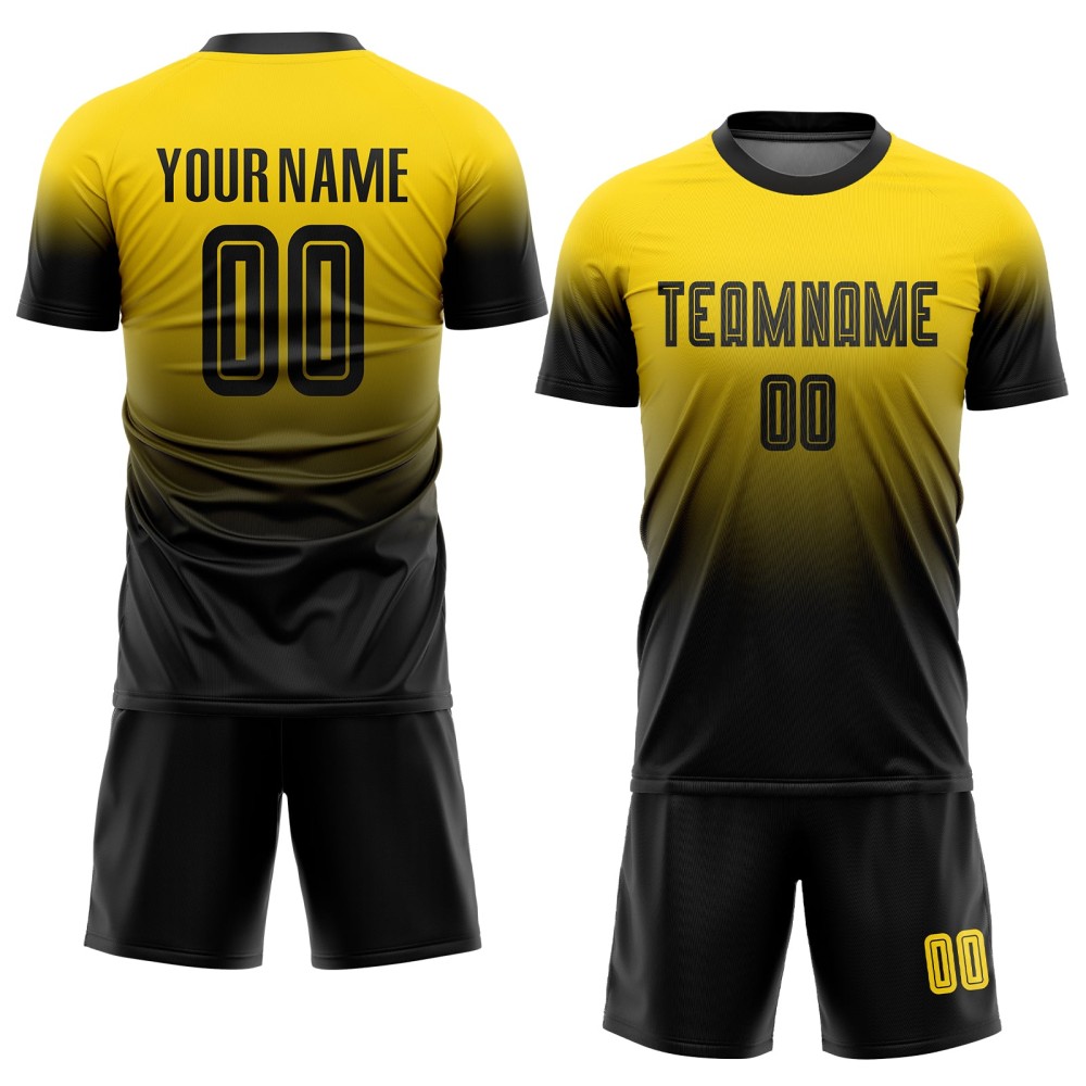 Custom Gold Black Sublimation Fade Fashion Soccer Uniform Jersey Custom Gold Black Sublimation Fade Fashion Soccer Uniform Jersey