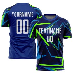 Custom Royal White-Neon Green Sublimation Soccer Uniform Jersey Custom Royal White-Neon Green Sublimation Soccer Uniform Jersey