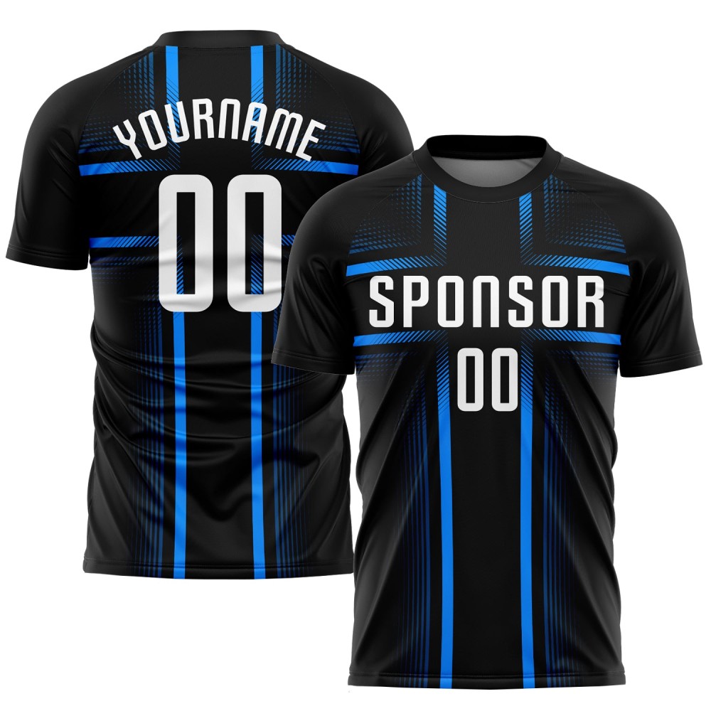 Custom Black White-Light Blue Sublimation Soccer Uniform Jersey Custom Black White-Light Blue Sublimation Soccer Uniform Jersey