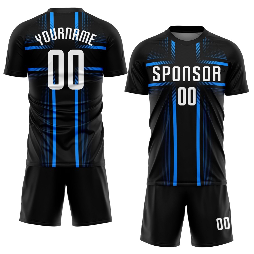 Custom Black White-Light Blue Sublimation Soccer Uniform Jersey Custom Black White-Light Blue Sublimation Soccer Uniform Jersey