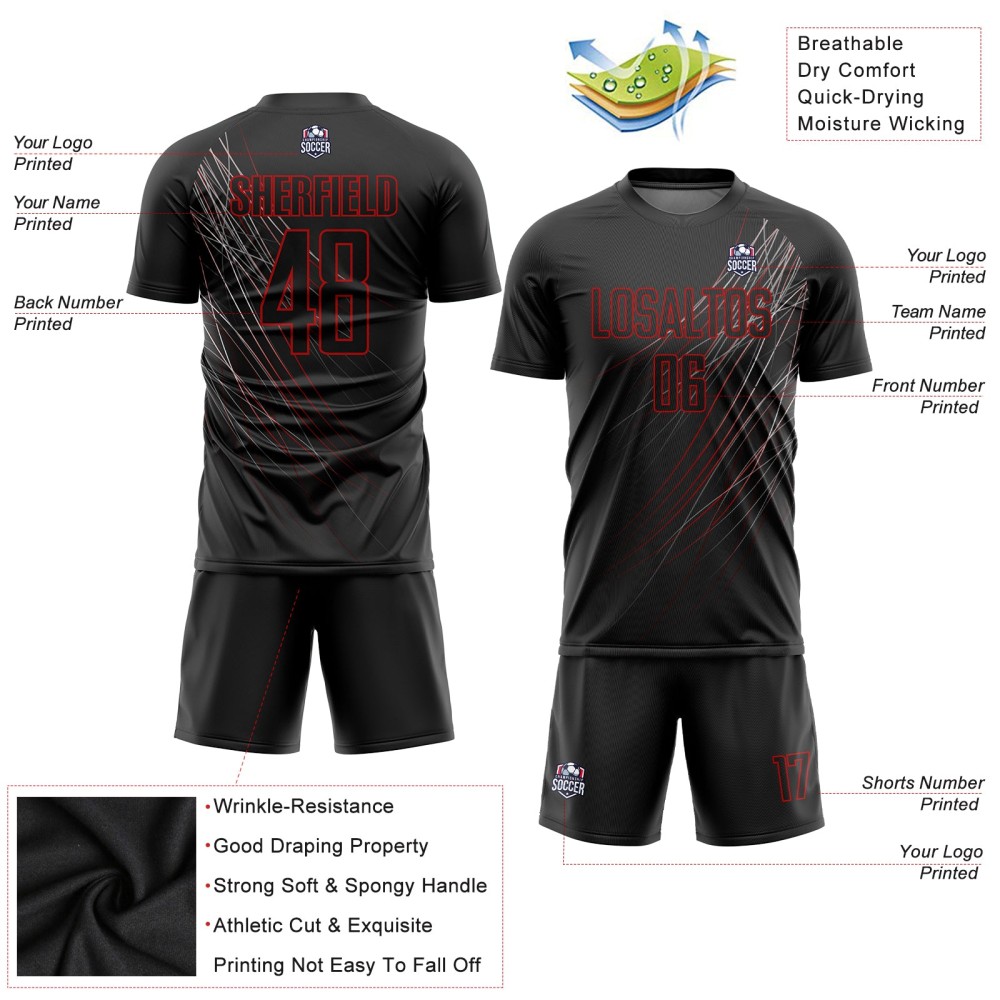 Custom Black Black-Red Sublimation Soccer Uniform Jersey Custom Black Black-Red Sublimation Soccer Uniform Jersey