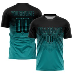 Custom Teal Black Sublimation Soccer Uniform Jersey Custom Teal Black Sublimation Soccer Uniform Jersey