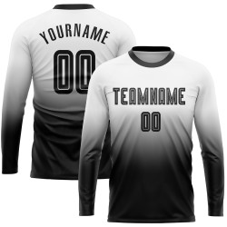 Custom White Black Sublimation Long Sleeve Fade Fashion Soccer Uniform Jersey Custom White Black Sublimation Long Sleeve Fade Fashion Soccer Uniform Jersey