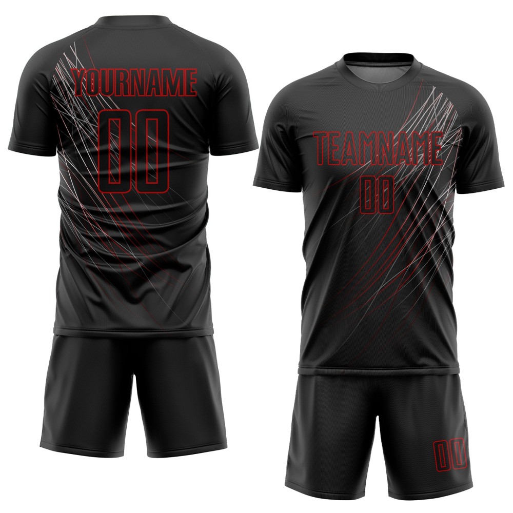 Custom Black Black-Red Sublimation Soccer Uniform Jersey Custom Black Black-Red Sublimation Soccer Uniform Jersey
