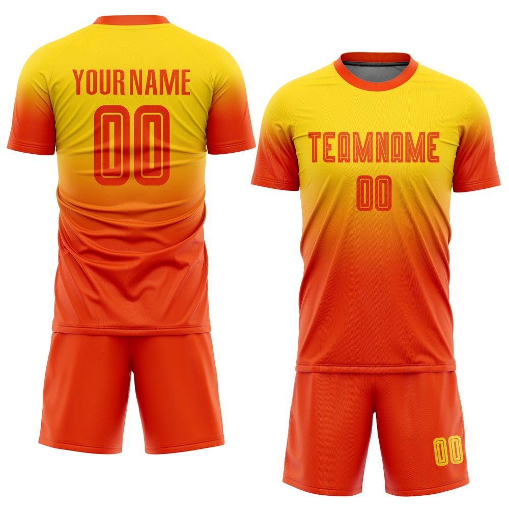 Custom Gold Orange Sublimation Fade Fashion Soccer Uniform Jersey Custom Gold Orange Sublimation Fade Fashion Soccer Uniform Jersey