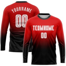 Custom Red White-Black Sublimation Long Sleeve Fade Fashion Soccer Uniform Jersey Custom Red White-Black Sublimation Long Sleeve Fade Fashion Soccer Uniform Jersey