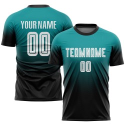 Custom Teal White-Black Sublimation Fade Fashion Soccer Uniform Jersey Custom Teal White-Black Sublimation Fade Fashion Soccer Uniform Jersey