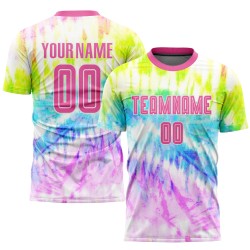 Custom Tie Dye Pink-White Sublimation Soccer Uniform Jersey Custom Tie Dye Pink-White Sublimation Soccer Uniform Jersey
