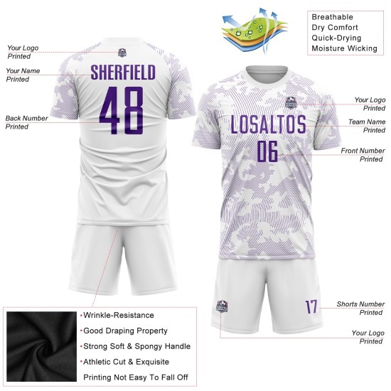 Custom White Purple Sublimation Soccer Uniform Jersey Custom White Purple Sublimation Soccer Uniform Jersey