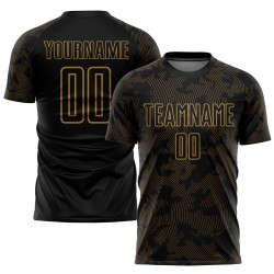 Custom Black Old Gold Sublimation Soccer Uniform Jersey Custom Black Old Gold Sublimation Soccer Uniform Jersey