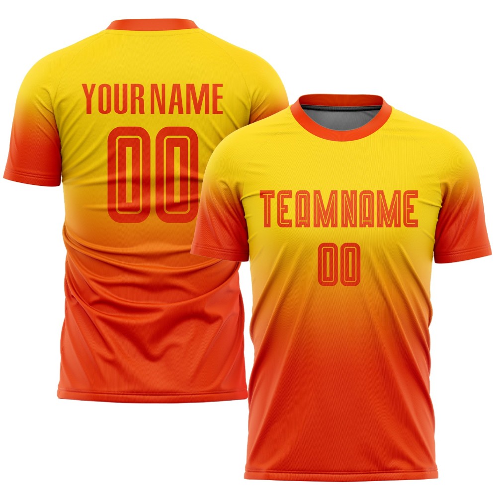 Custom Gold Orange Sublimation Fade Fashion Soccer Uniform Jersey Custom Gold Orange Sublimation Fade Fashion Soccer Uniform Jersey